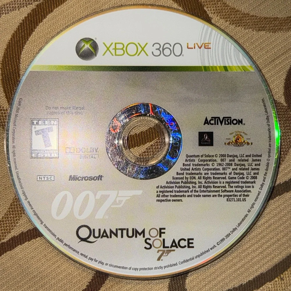 Microsoft Xbox 360 007 Quantum Of Solace Video Game Rated T For Teen Used Pre O.